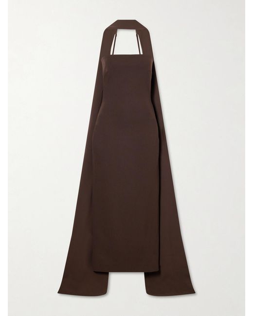 Solace London Brown Martine Scarf-Detailed Crepe Midi Dress