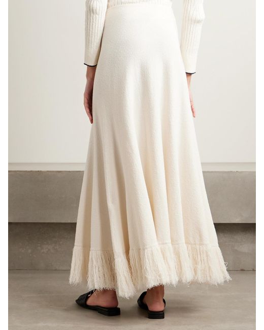 Bottega Veneta White Maxirock Aus Bouclé Aus Einer Baumwollmischung Mit Fransen