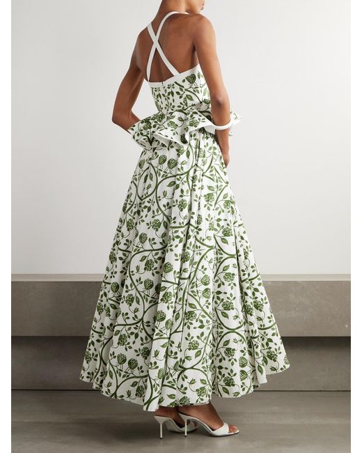 Giambattista Valli White Floral-Print Cotton-Poplin Peplum Maxi Dress
