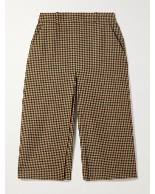 Saint Laurent Natural Culottes Mit Weitem Bein Aus Karierter Wolle