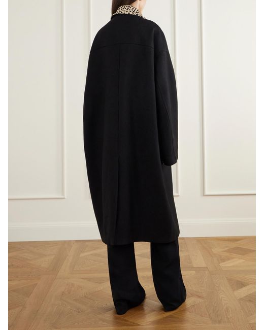 Rohe Black Cheetah Leopard-Print Calf Hair-Trimmed Virgin Wool Twill Coat