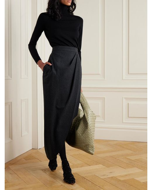 Max Mara Black Aprile Draped Wrap-Effect Wool-Blend Maxi Skirt