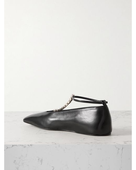 Jil Sander White Crystal-Embellished Leather Ballet Flats