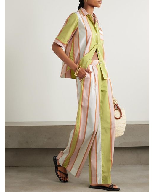 Thierry Colson Yellow Loulou Striped Cotton-Poplin Straight-Leg Pants