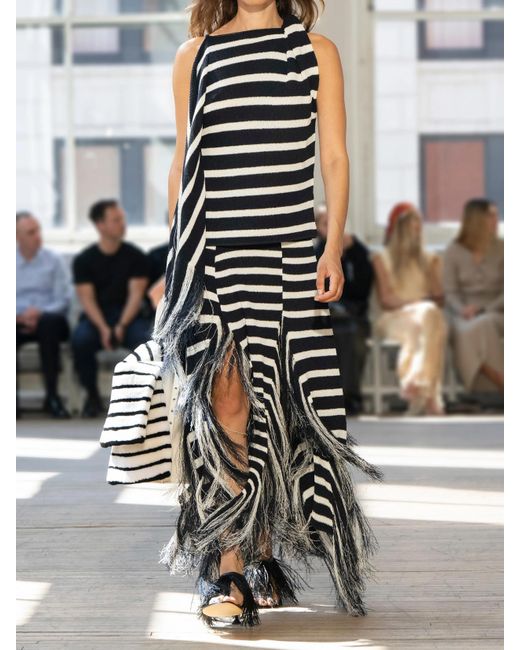 Proenza Schouler Blue Yves Asymmetrischer Maxirock Aus Strick Mit Fransen Und Streifen