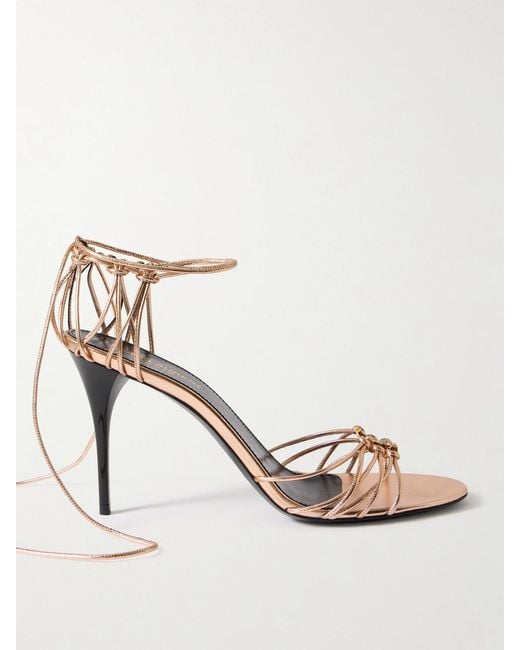 Saint Laurent Natural Babylone Embellished Knotted Metallic Leather Sandals