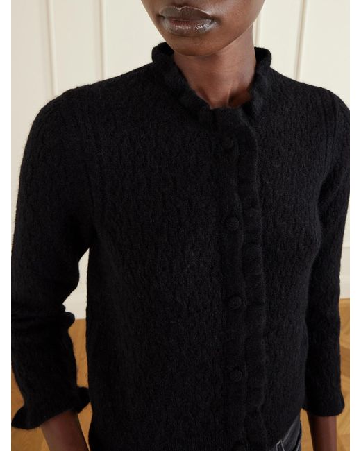 Doen Blue Claudie Ruffled Pointelle-Knit Alpaca And Wool-Blend Cardigan