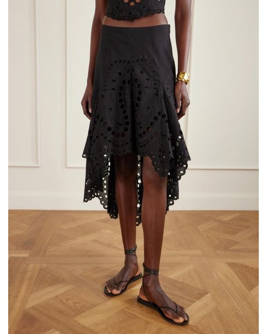 Charo Ruiz Black Finn Broderie Anglaise Cotton-Blend Midi Skirt