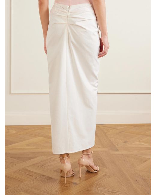 Magda Butrym White Embellished Gathered Cotton Midi Skirt