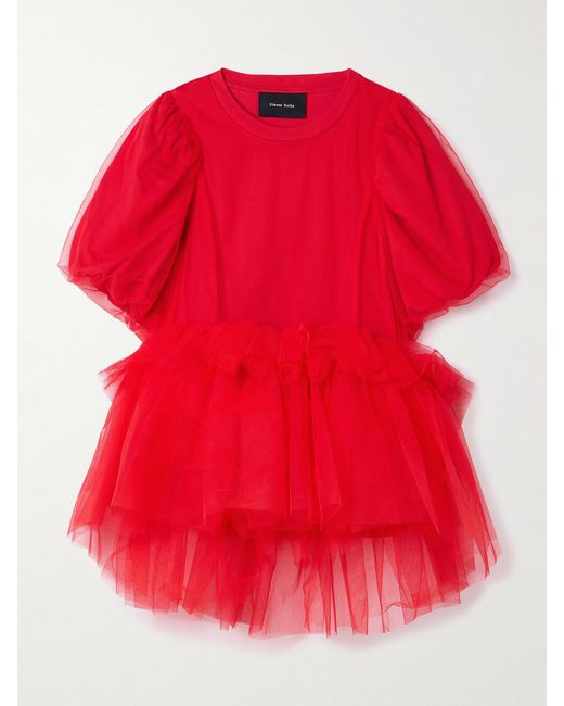 Simone Rocha Layered Ruffled Cotton-Jersey And Tulle T-Shirt