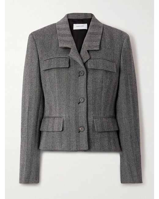Ferragamo Gray Herringbone Wool-Blend Blazer
