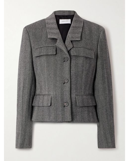 Ferragamo Gray Herringbone Wool-Blend Blazer