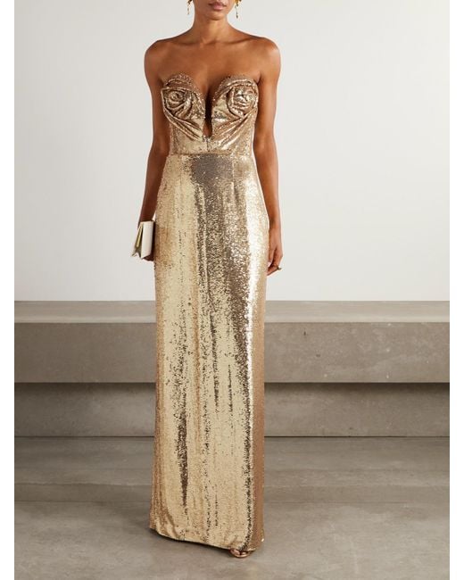 carolina herrera gold dress Gold Embellished Deep V-Neck Dress