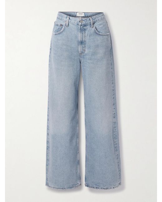 Agolde Blue Low Curve Mid-Rise Wide-Leg Jeans