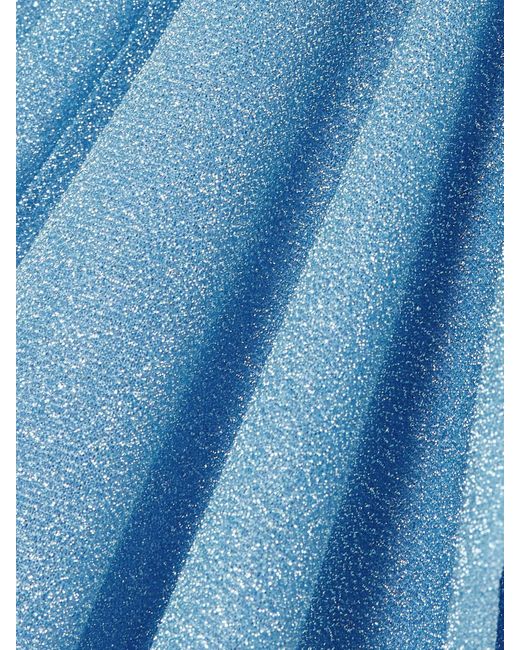 Oseree Blue Lumière Metallic Stretch-Knit Straight-Leg Pants