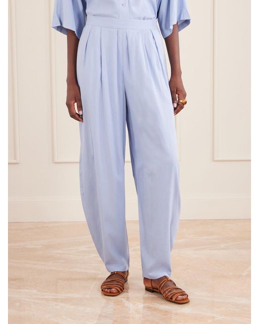 Jamie Haller Blue Arc Silk Tapered Pants