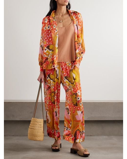 Alix Of Bohemia Orange Emery Marigold Meadow Georgette Shirt