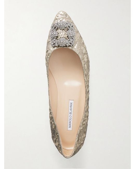 Manolo Blahnik Natural Emilia Wickstead Hangisi Crystal-Embellished Metallic Jacquard Ballet Flats
