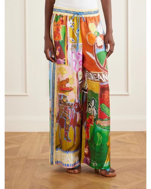 ALÉMAIS White Mlak Printed Silk-Twill Wide-Leg Pants
