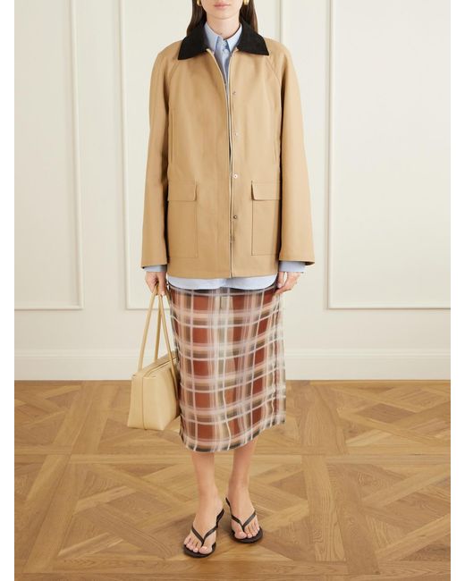 FRAME Natural Checked Silk-Organza Midi Skirt