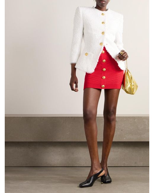 Balmain Red Minirock Aus Rippstrick Mit Zierknöpfen