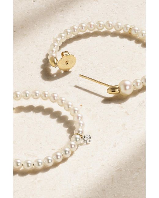 Mizuki Natural 14-Karat, Pearl And Diamond Hoop Earrings