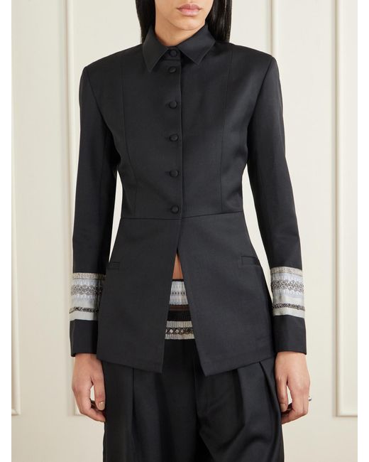 Abadia Black Grosgrain-Trimmed Wool-Blend Twill Jacket