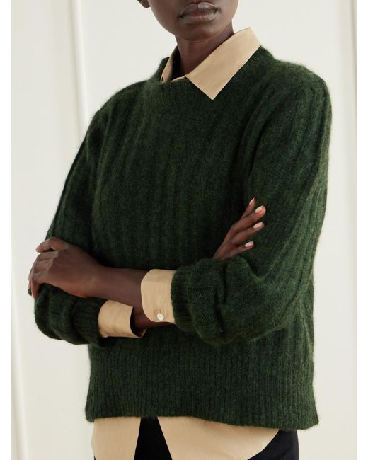 Allude Green Cashmere And Silk-Blend Sweater