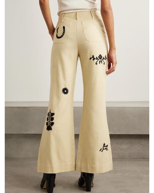 Alix Of Bohemia Natural Charlie Rye Embroidered Silk Flared Pants