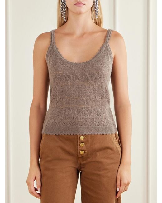 Ulla Johnson Brown Brielle Scalloped Pointelle-Knit Cashmere Tank