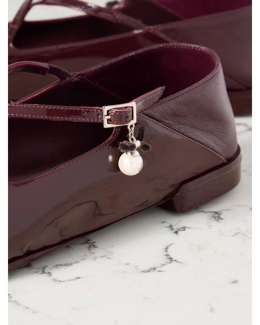 Jimmy Choo Brown Eleri Collapsible-Heel Embellished Patent-Leather Ballet Flats