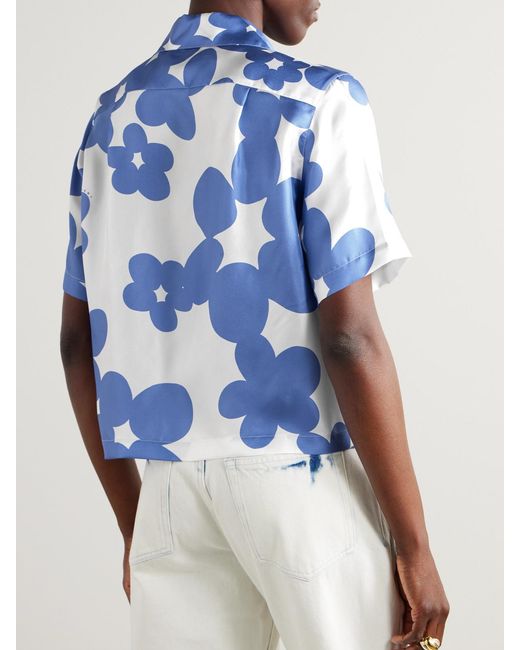 Marni Blue Floral-Print Silk-Twill Shirt