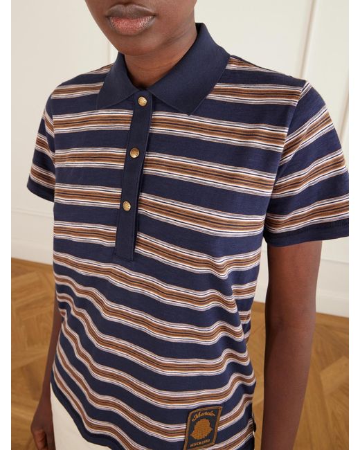 Moncler Blue Logo-Appliquéd Striped Cotton Polo Shirt