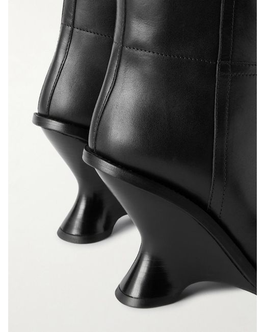 Dries Van Noten Black Leather Wedge Boots