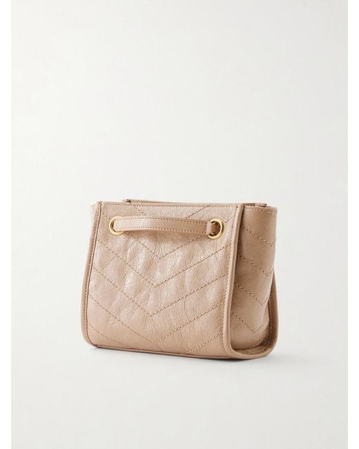 Saint Laurent Natural Niki Matelassé Crinkled-Leather Shoulder Bag