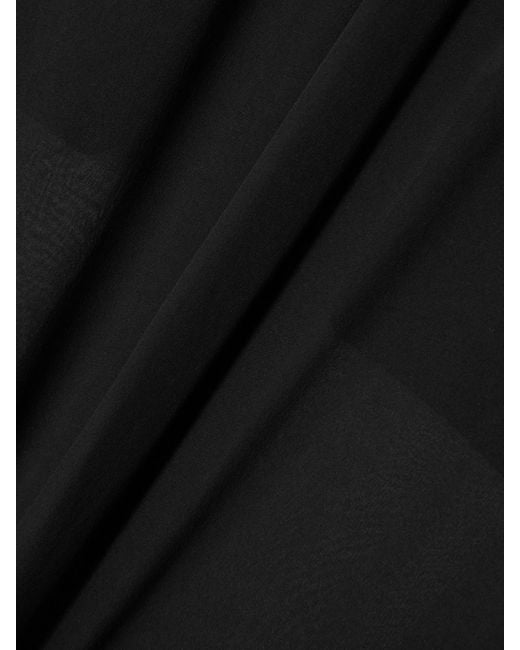 FRAME Black Pussy-Bow Velvet-Trimmed Silk-Chiffon Blouse