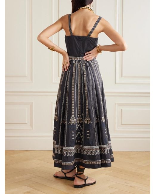 Emporio Sirenuse White Elida Calliope Pleated Embroidered Cotton-Blend Poplin Midi Dress