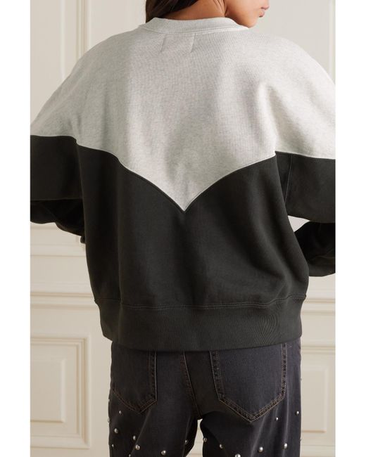 Isabel Marant Black Houston Flocked Two-Tone Cotton-Blend Jersey Sweatshirt