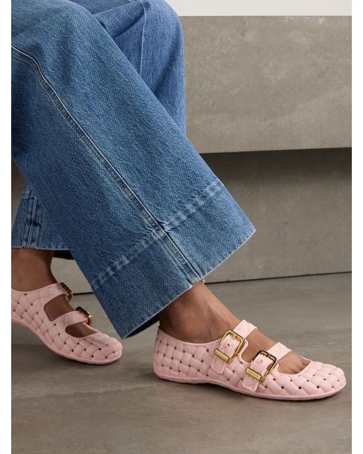Bottega Veneta Pink Amy Intrecciato Rubber Mary Jane Flats