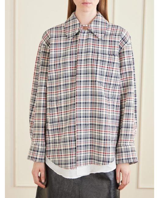 Victoria Beckham White Cocoon Checked Cotton And Virgin Wool-Blend Jacket