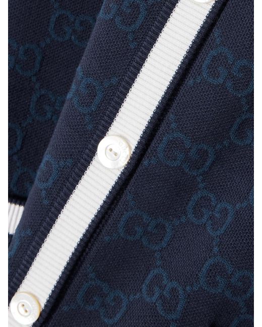 Gucci Blue Striped Jacquard-Knit Cotton Cardigan