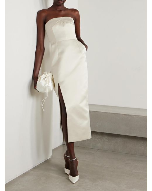 Emilia Wickstead White Pola Strapless Duchesse-Satin Midi Dress