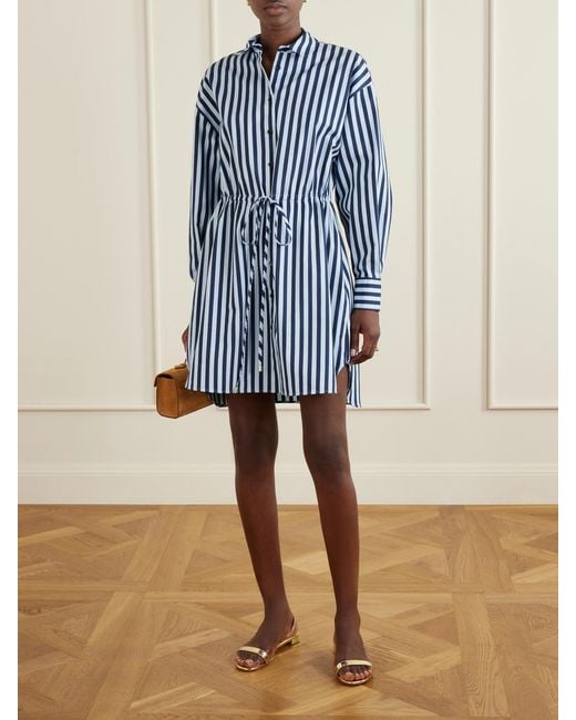 Carolina Herrera Blue Striped Cotton-Blend Poplin Mini Dress