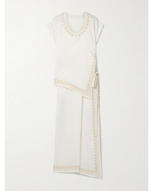 Rabanne White Embroidered Layered Twill Midi Dress