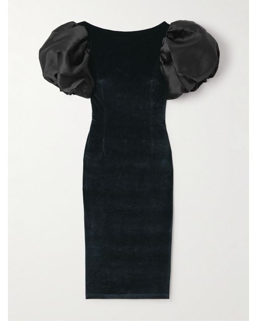 D'Estree Black Suzanne Midikleid Aus Samt Aus Einer Baumwollmischung Mit Faille-Besätzen