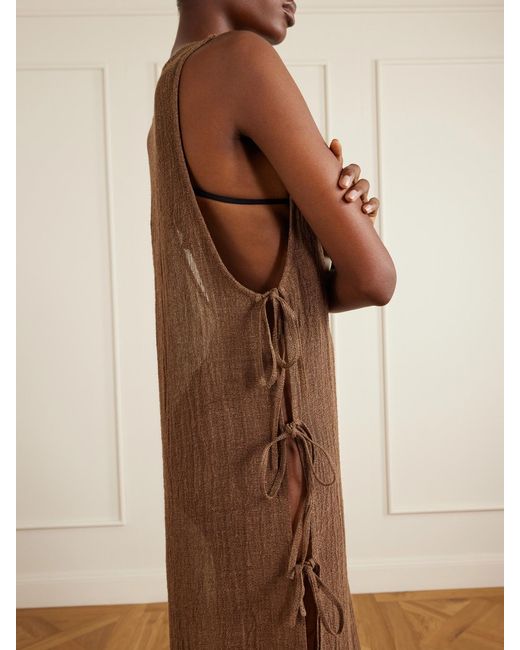 LeKasha Brown Jarajug Linen Midi Dress