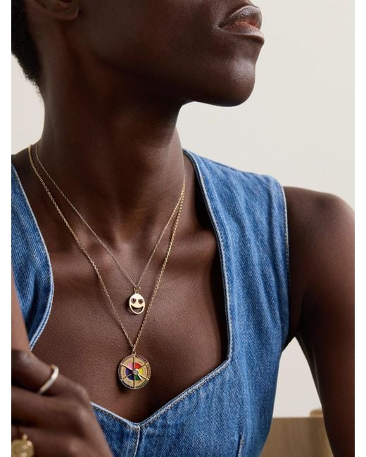 Alison Lou Natural In Your Feels Wheel Kette Aus 14 Karat Mit Emaille Und Mehreren Steinen