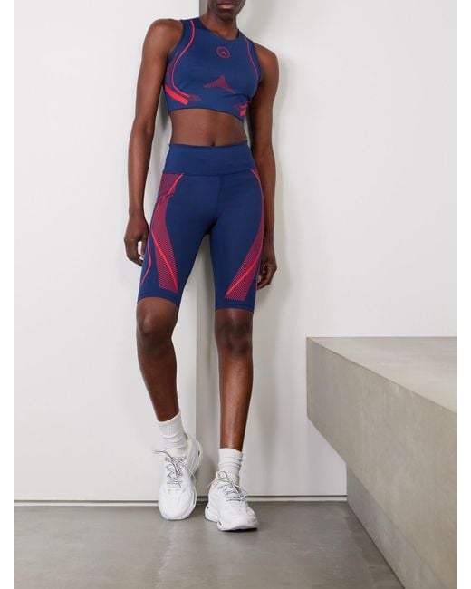 Adidas By Stella McCartney Blue Truepace Bike Cropped Printed Stretch Recycled-Leggings