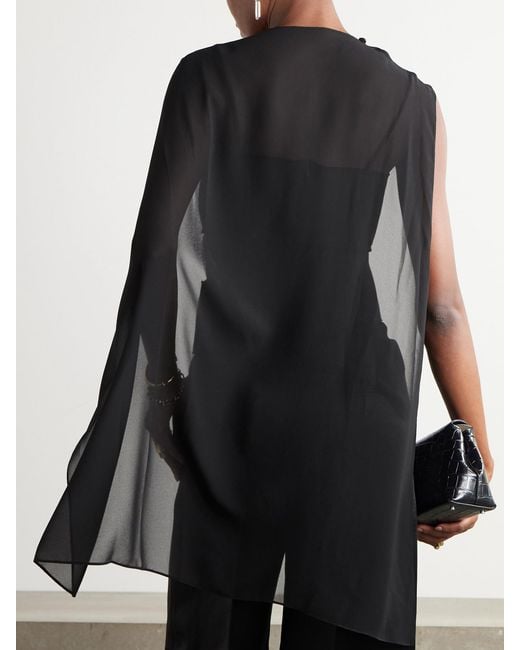 Proenza Schouler Black Aurora Cape-Effect Asymmetric Layered Twill-Trimmed Chiffon Blouse