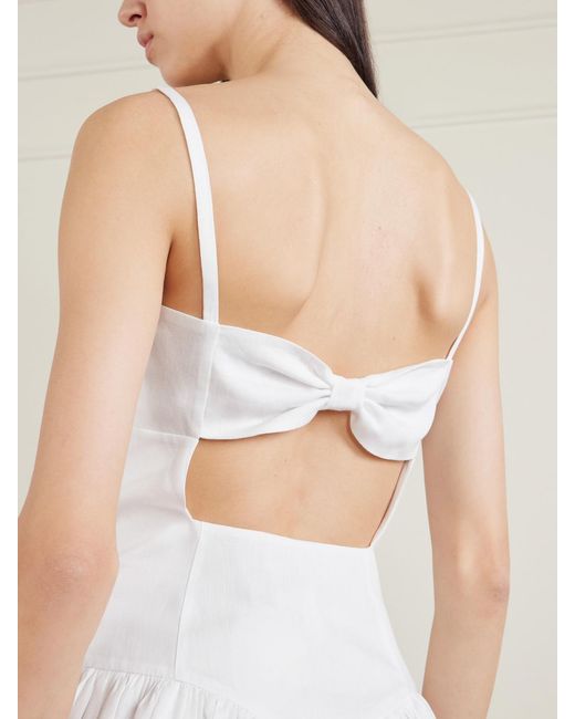 Gabriela Hearst White Oriana Open-Back Gathered Linen Midi Dress